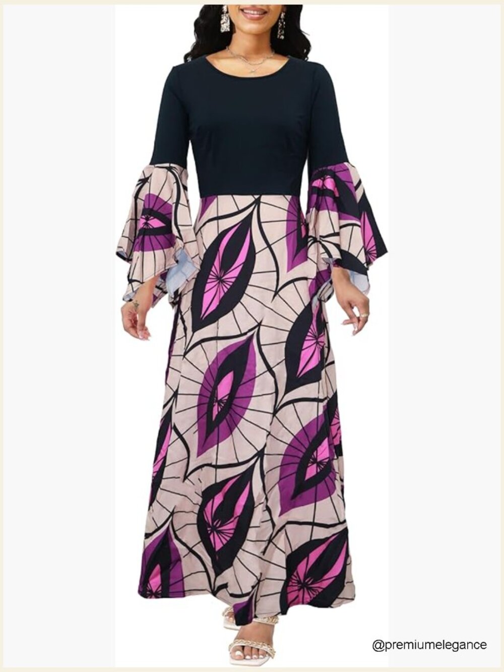 V-Neck Maxi Dress A-Line Swing Casual Elegant Cocktail Party Wear